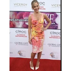 Karen Millen Wrap Effect Dress Painterly Splash Pink Floral Sheath V Neck 8